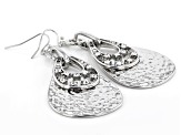 White Crystal Silver Tone Hammered Design Layered Dangle Earring