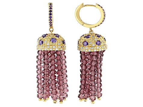Purple and White Cubic Zirconia with Crystal 18k Gold Over Brass Earrings 5.32ctw