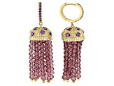 Purple and White Cubic Zirconia with Crystal 18k Gold Over Brass Earrings 5.32ctw