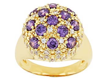 Picture of Purple and White Cubic Zirconia 18k Yellow Gold Over Brass Dome Ring 2.97ctw