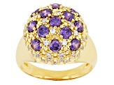 Purple and White Cubic Zirconia 18k Yellow Gold Over Brass Dome Ring 2.97ctw