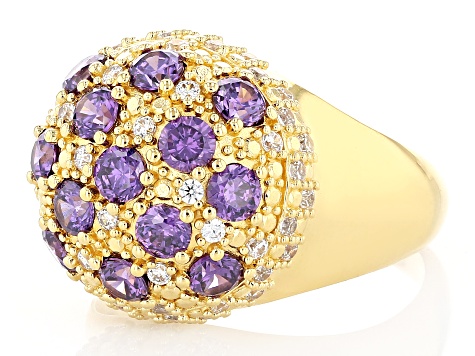 Purple and White Cubic Zirconia 18k Yellow Gold Over Brass Dome Ring 2.97ctw