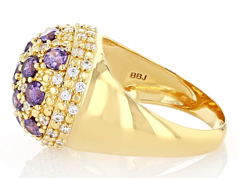 Purple and White Cubic Zirconia 18k Yellow Gold Over Brass Dome Ring 2.97ctw