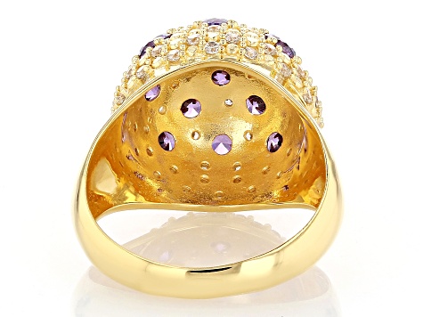 Purple and White Cubic Zirconia 18k Yellow Gold Over Brass Dome Ring 2.97ctw