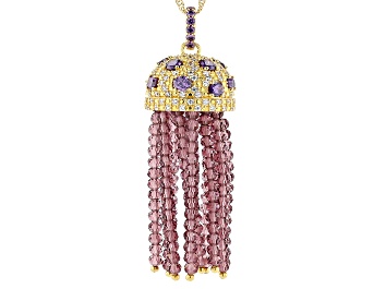 Picture of Purple and White Cubic Zirconia, Crystal 18k Yellow Gold Over Brass Pendant with Chain 7.31ctw