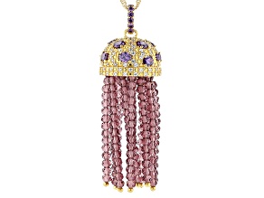 Purple and White Cubic Zirconia, Crystal 18k Yellow Gold Over Brass Pendant with Chain 7.31ctw