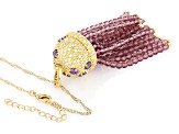 Purple and White Cubic Zirconia, Crystal 18k Yellow Gold Over Brass Pendant with Chain 7.31ctw