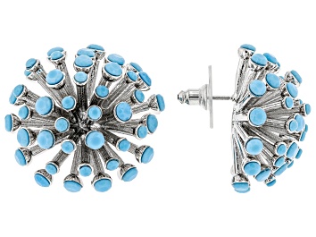 Picture of Turquoise Color Crystal Silver Tone Starburst Stud Earrings