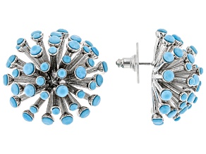 Turquoise Color Crystal Silver Tone Starburst Stud Earrings