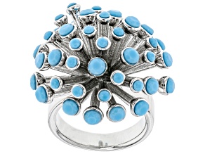 Turquoise Color Crystal Silver Tone Starburst Ring