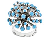 Turquoise Color Crystal Silver Tone Starburst Ring