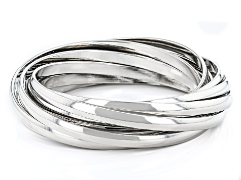 Silver Tone Rolling Bangle Bracelet Set