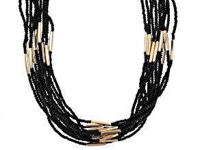 Black Seed Bead Gold Tone Layered Necklace