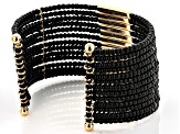 Black Seed Bead Gold Tone Cuff Bracelet