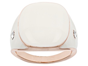 Cream Color Enamel with White Crystal Accents Rose Tone Ring