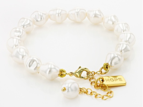 White Pearl Simulant & Crystal Gold Tone Set of 4 Charm Bracelets