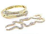White Crystal Gold Tone Snake Bracelet and Earring Set