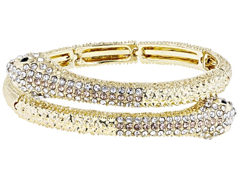 White Crystal Gold Tone Snake Bracelet and Earring Set