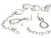 Silver Tone Large Chain Link Necklace and Earring Set