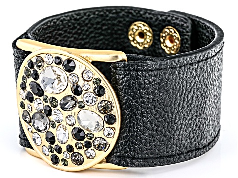 Multi-Color Crystal Gold Tone Imitation Leather Bracelet