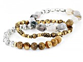 Jasper & Acrylic Gold & Silver Tone Set of 3 "Peace, Love, & Create" Stretch Bracelets