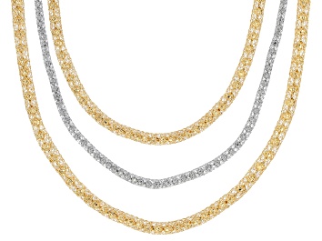 Picture of White Crystal Accent Two Tone Multi-Strand Necklace