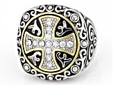 White Crystal Two-Tone Cross Ring