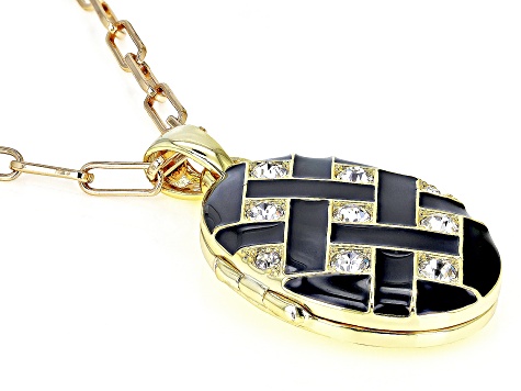 Crystal Gold Tone Locket Pendant With Chain