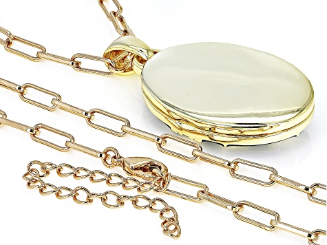 Crystal Gold Tone Locket Pendant With Chain