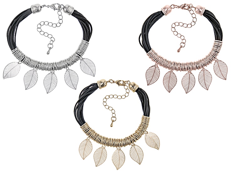 Tri-Tone Leaf Station Set of 3 Bracelets