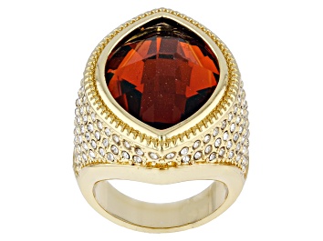 Picture of Smoky Color & White Crystal Gold Tone Ring