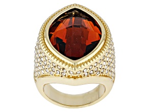 Smoky Color & White Crystal Gold Tone Ring
