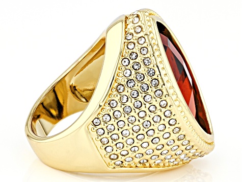 Smoky Color & White Crystal Gold Tone Ring