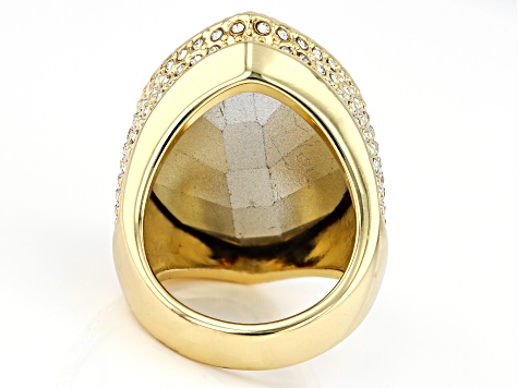 Smoky Color & White Crystal Gold Tone Ring