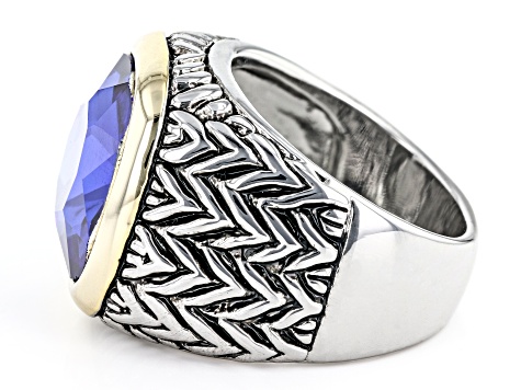 Sapphire Color Crystal Two-Tone Ring