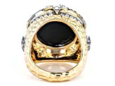 Multi-Color Abalone & Crystal Gold Tone Dome Ring