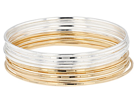 Silver & Gold Tone Set of 12 Bangle Bracelets - PDJ235