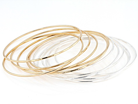 Silver & Gold Tone Set of 12 Bangle Bracelets