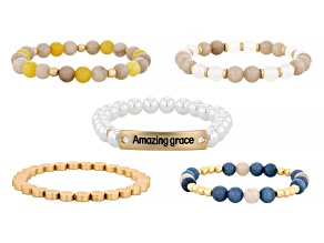Acrylic & Resin Bead Gold Tone Set of 5 Bracelets