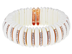 Cream Crystal Rose Tone Resin Stretch Bracelet