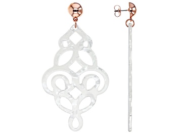 Picture of Cream Resin Rose Gold Tone Chandelier Earrings