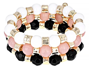 Gold Tone Stretch Set of Three Bead Bracelet