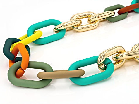 Multi-Color Resin Gold Tone Paperclip Chain Link Necklace - PDJ259 | JTV
