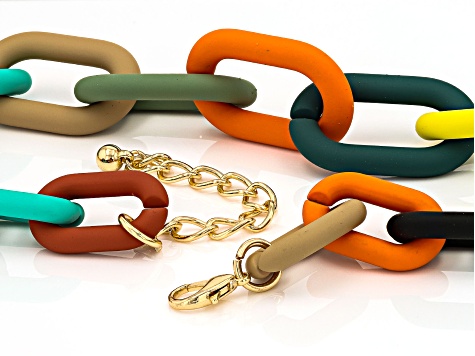 Multi-Color Resin Gold Tone Paperclip Chain Link Necklace