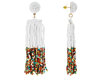 Multi-Color Bead Gold Tone Dangle Earrings