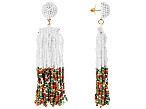 Multi-Color Bead Gold Tone Dangle Earrings