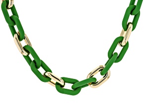 Green Enamel Gold Tone Paperclip Chain Link Necklace