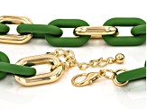 Green Enamel Gold Tone Paperclip Chain Link Necklace