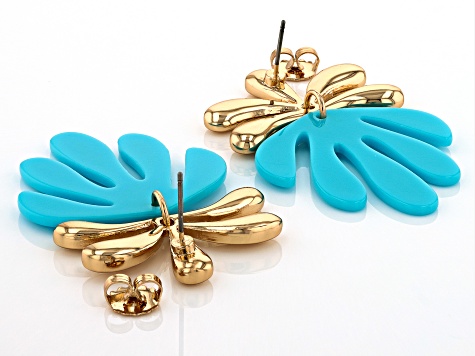 Blue Resin Gold Tone Earrings