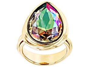 Green Crystal Gold Tone Solitaire Ring